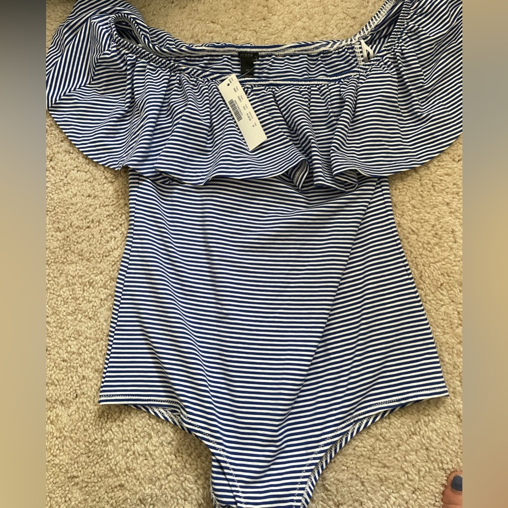 J. Crew brand new blue and white top body suit